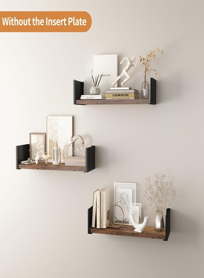 Serwrsw Black Floating Shelves with Removable Insert Plate Set of 3, Wooden Display Shelves, Rustic Decorative Wall Shelves for Living Room, Bedroom, Kitchen - Image 5